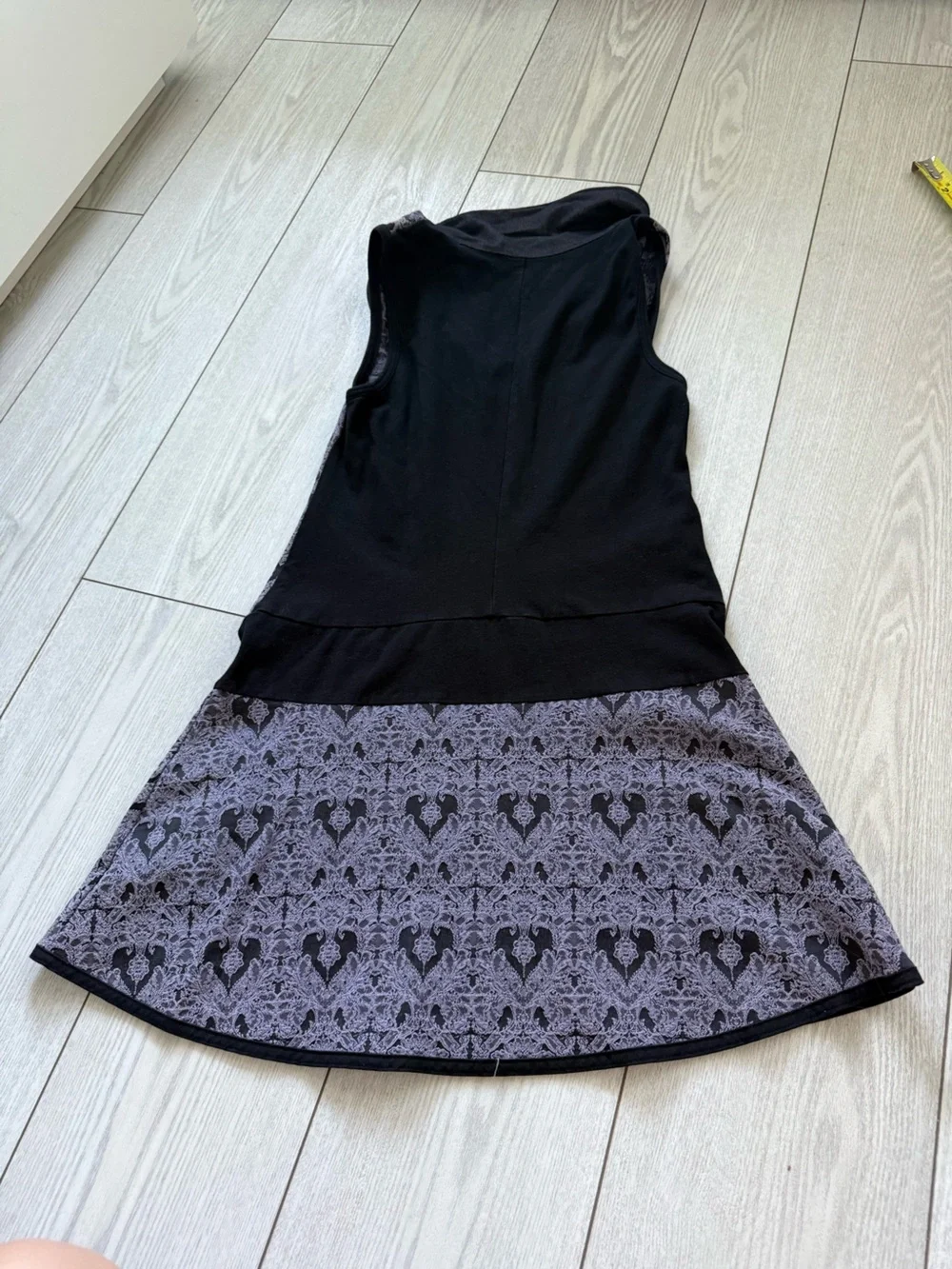 Kollontai dress black purple damask half zip mini flared sleeveless small summer - Picture 11 of 11